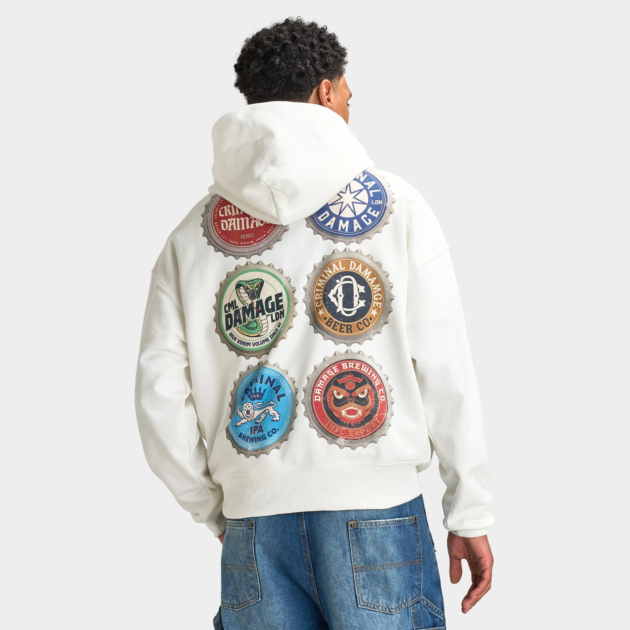 Criminal Damage Mens' Beer Bottle Hoodie / Off-White - Image 2