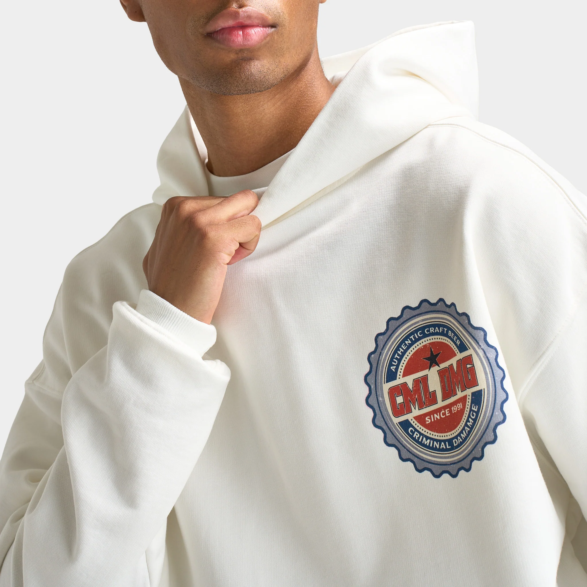 Criminal Damage Mens' Beer Bottle Hoodie / Off-White - Image 3
