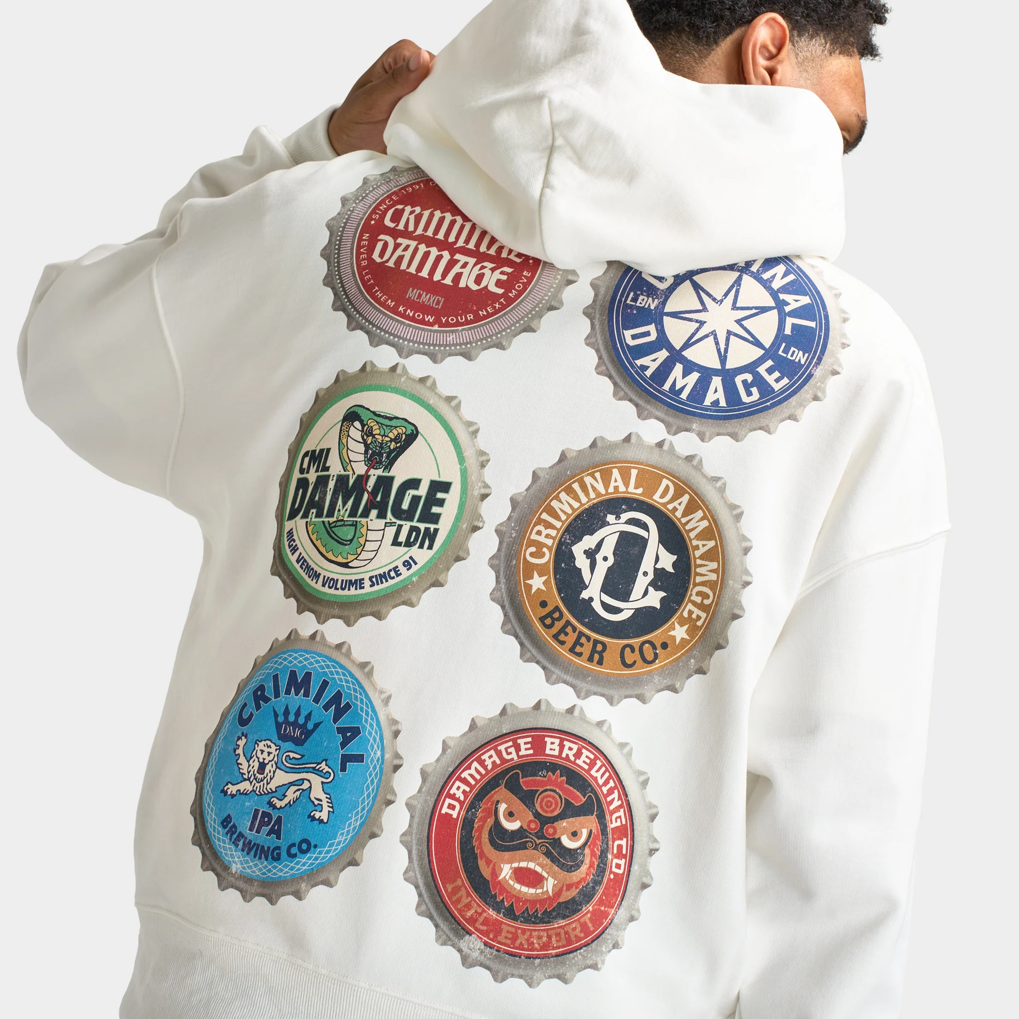 Criminal Damage Mens' Beer Bottle Hoodie / Off-White - Image 4