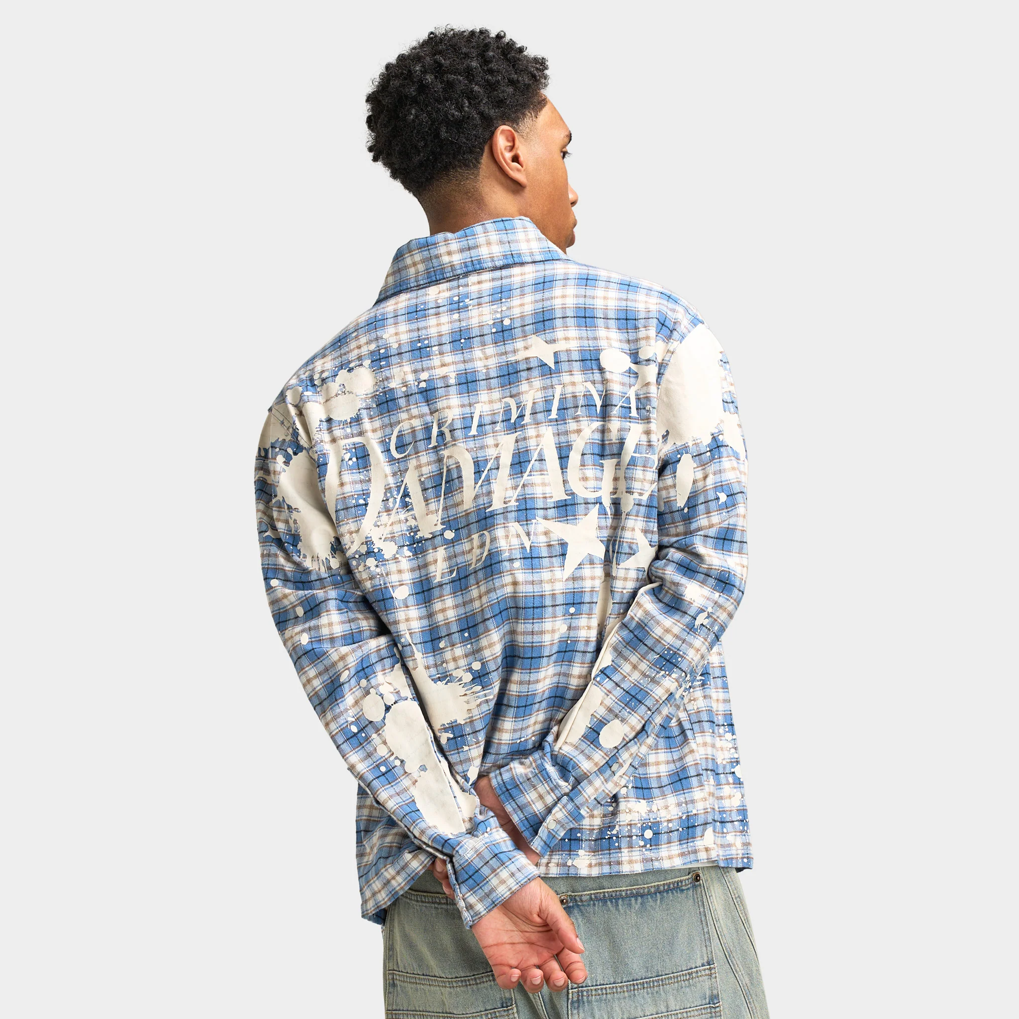 Criminal Damage Mens' Bleached Plaid Shirt / Blue - Image 2