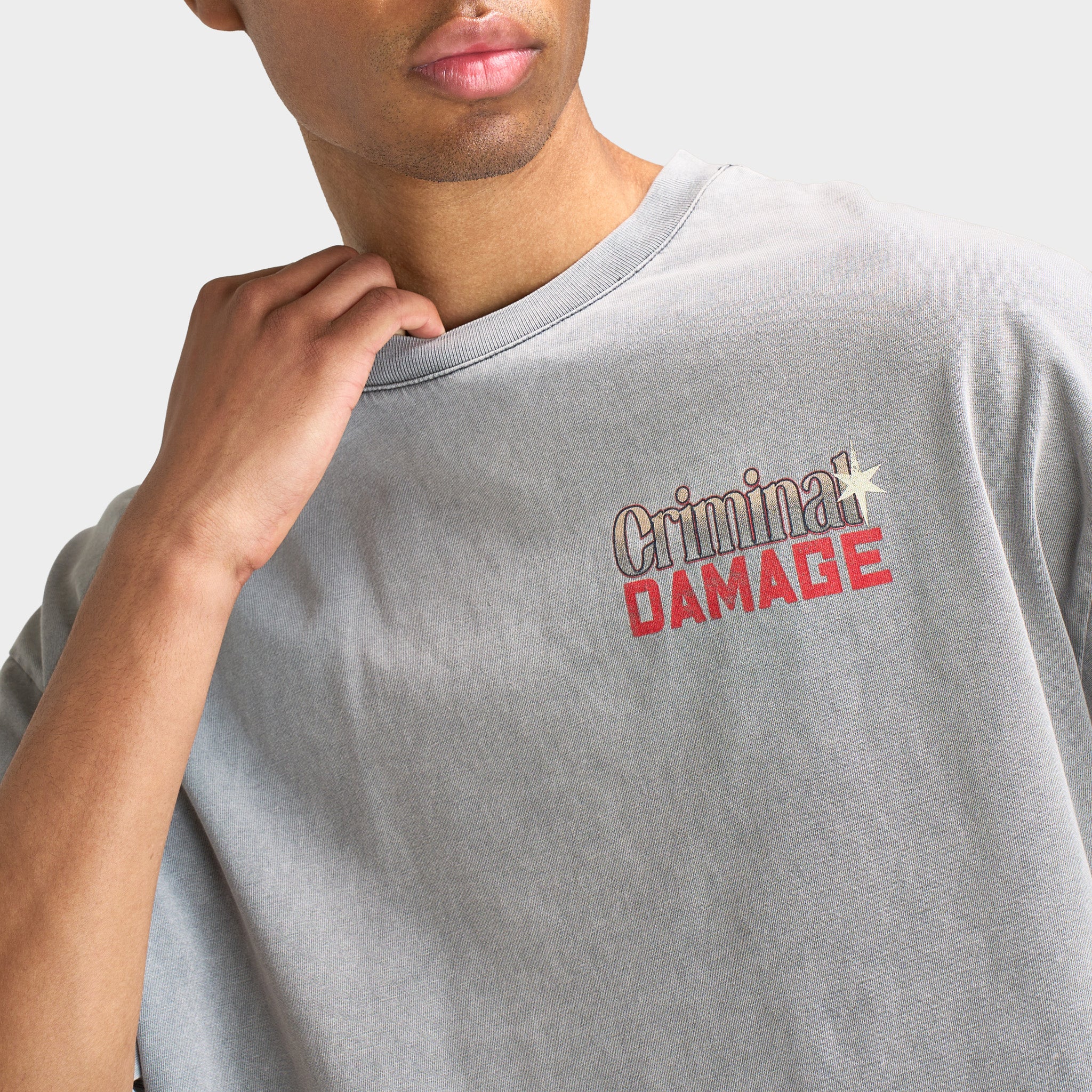 Criminal Damage Mens' Vending T-Shirt / Washed Grey - Image 3