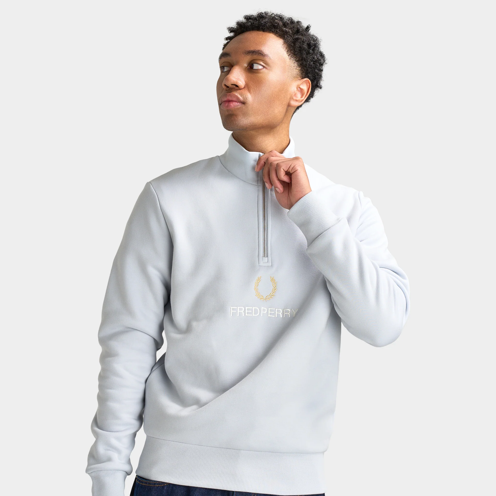 Fred Perry Stacked FLP Half-Zip / Dusky Blue - Image 4