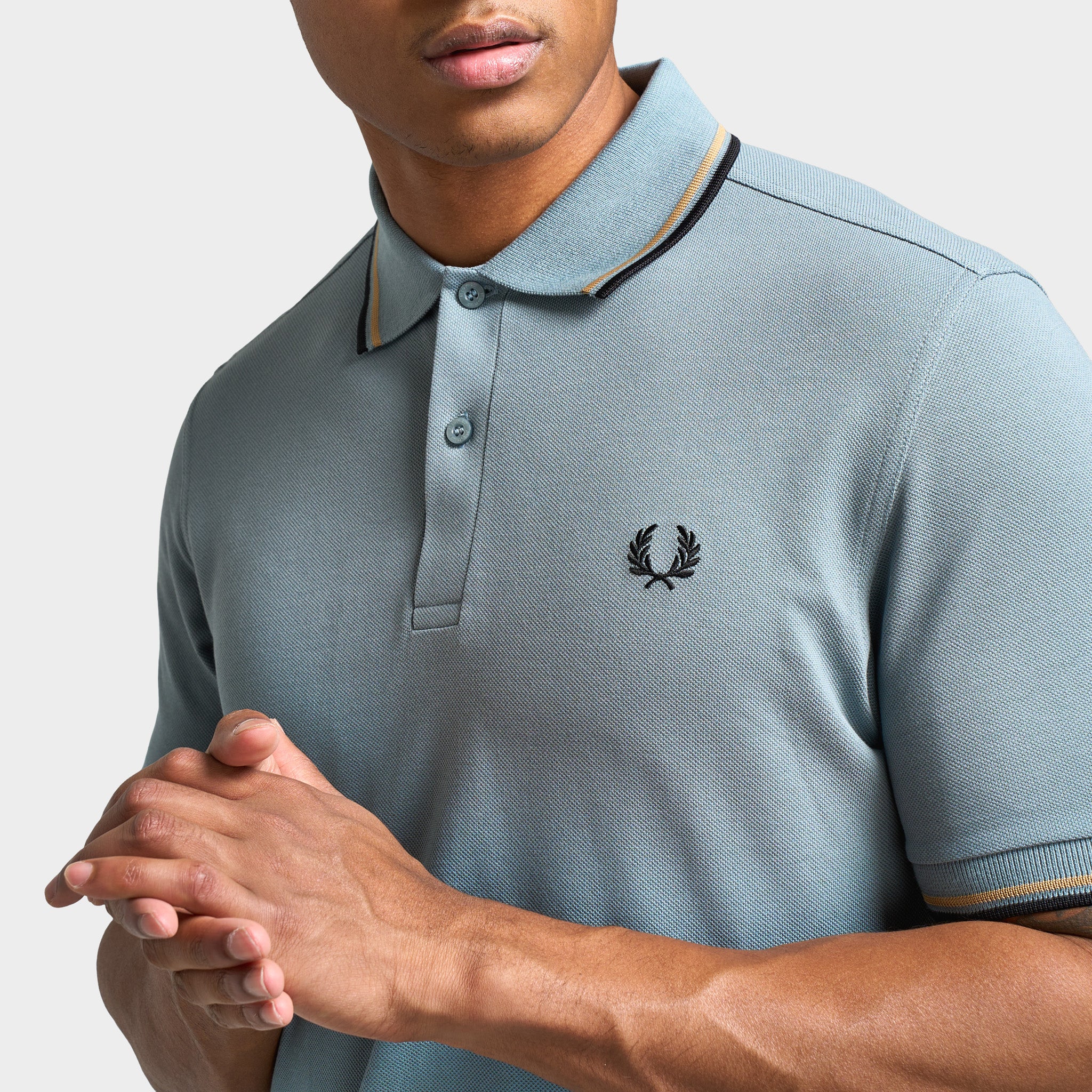 Fred Perry Twin Tipped T-Shirt Stockport Blue / Warm Stone - Black - Image 4
