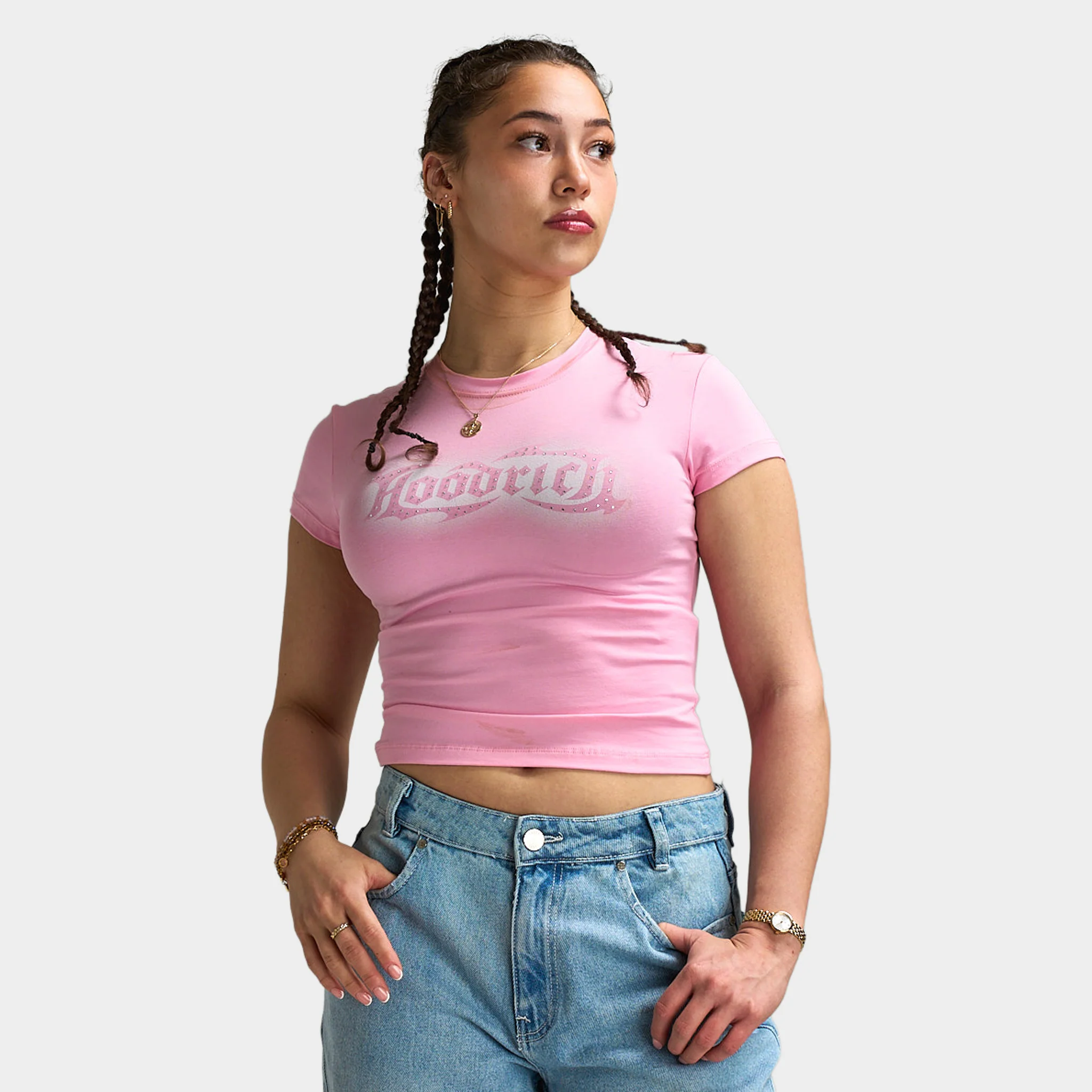 Hoodrich Luz Capped Fitted T-Shirt Bergonia Pink / Silver Rhinestone