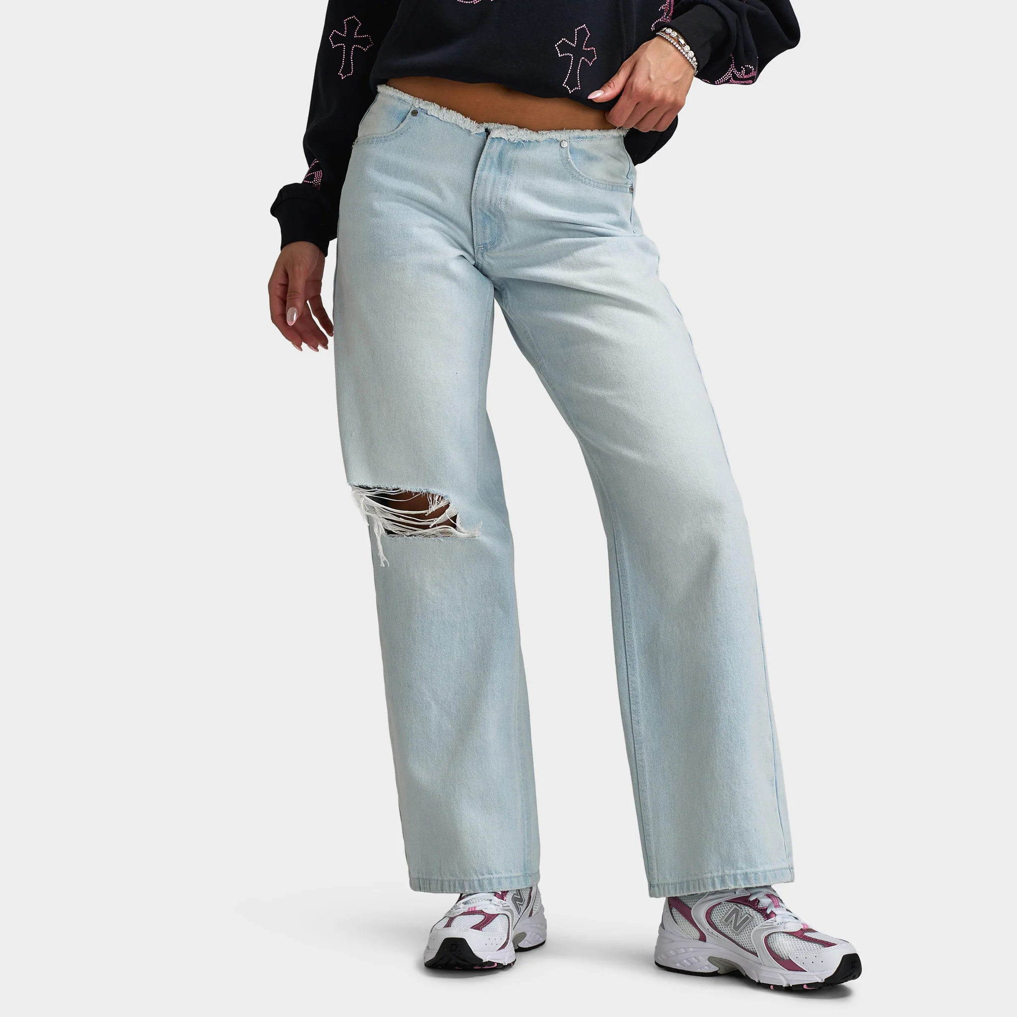 Hoodrich Women's Solace Low Rise Wide Leg Jeans / Light Blue