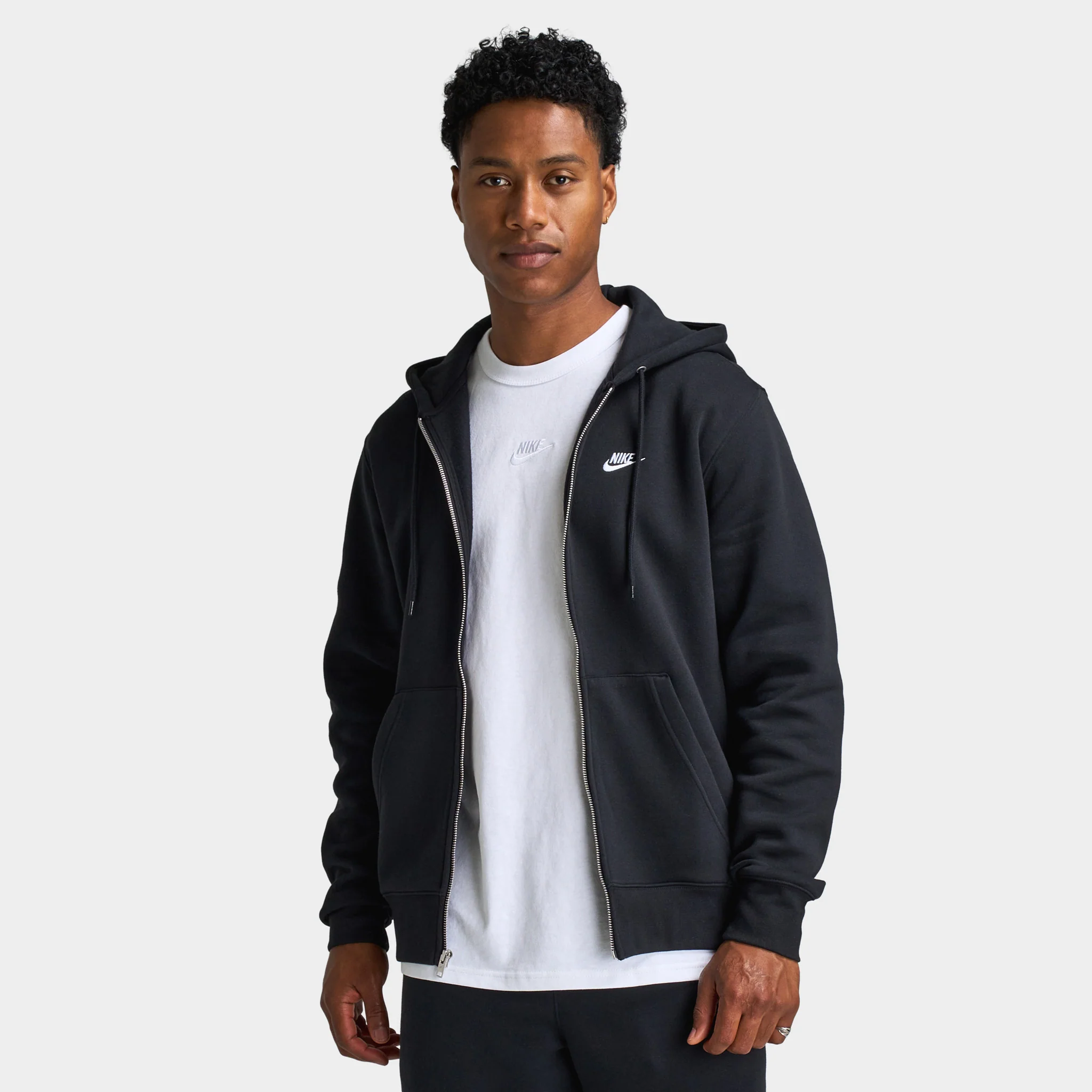 Nike Club Fleece Full Zip Hoodie Black / Black - White