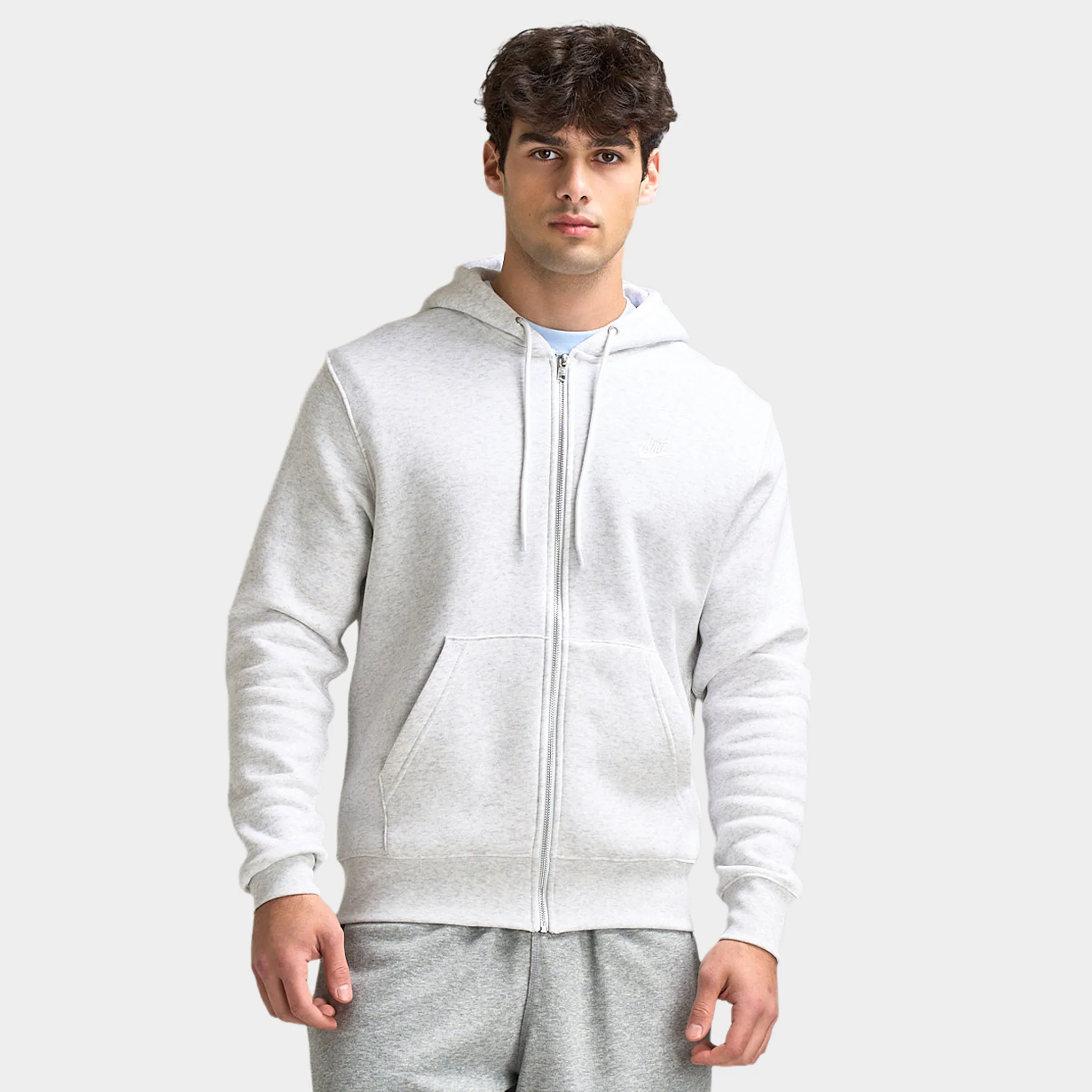 Nike Club Full Zip Hoodie Birch Heather / White / White