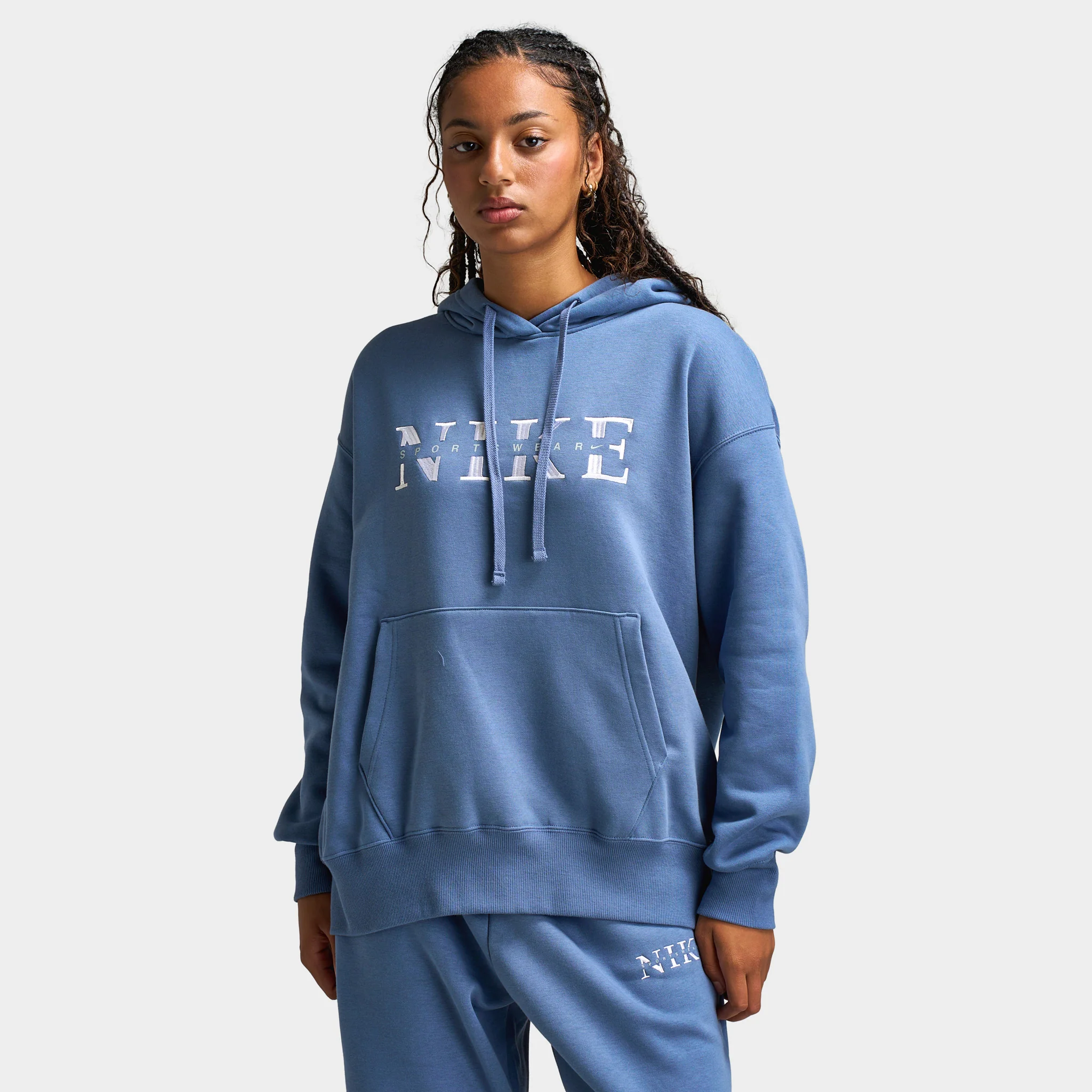 Nike Sportswear Women's Phoenix Fleece Pullover Hoodie Slate / White