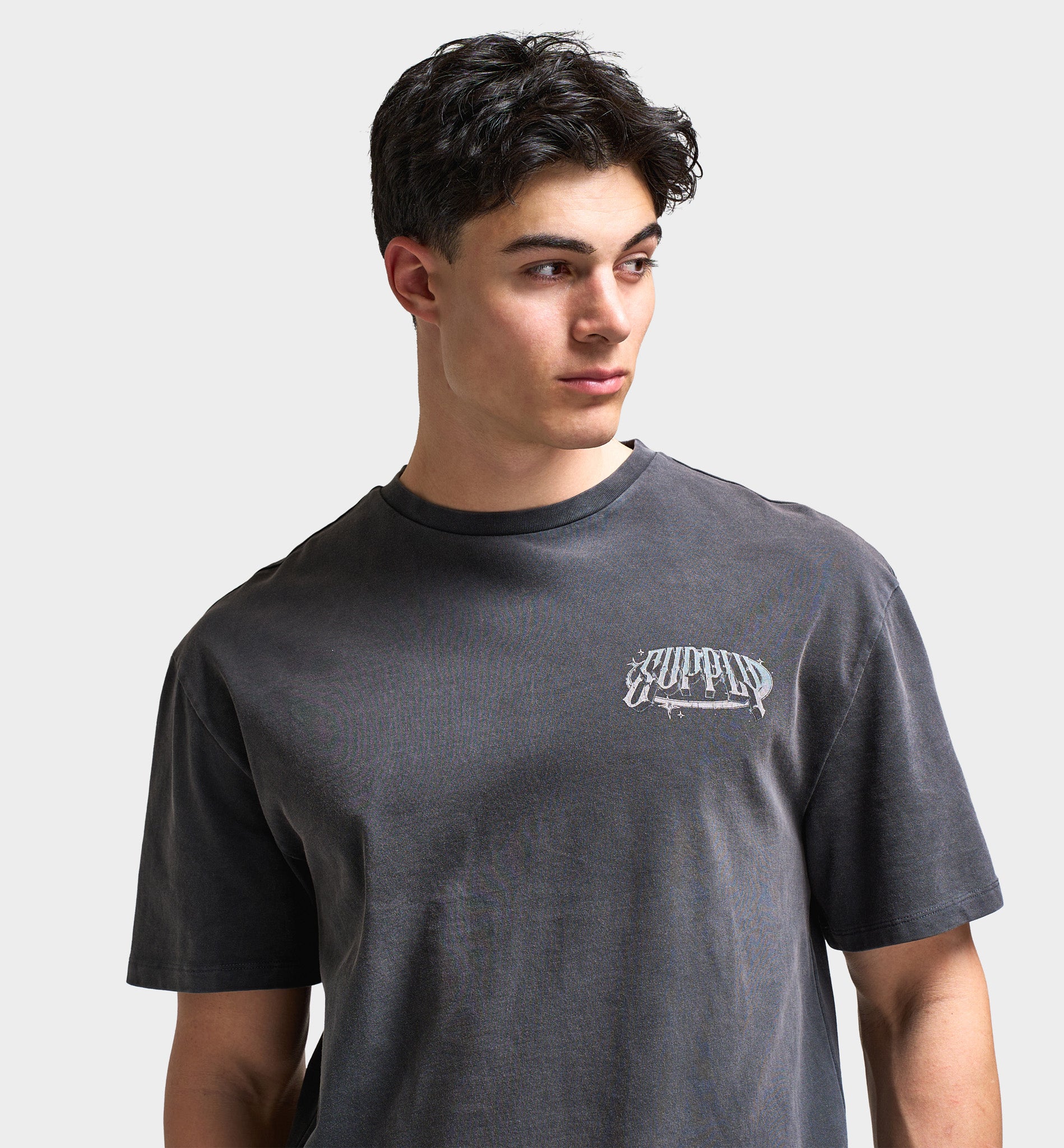 Supply & Demand Chrome Star Graphic T-Shirt / Washed Black - Image 3