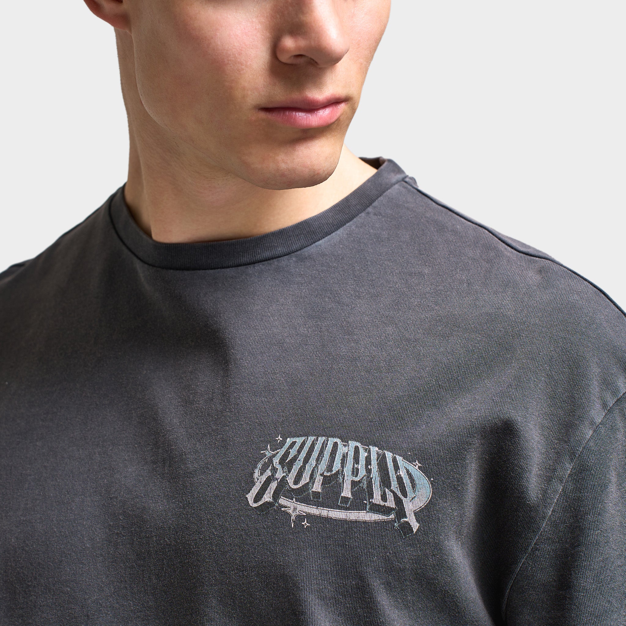 Supply & Demand Chrome Star Graphic T-Shirt / Washed Black - Image 4