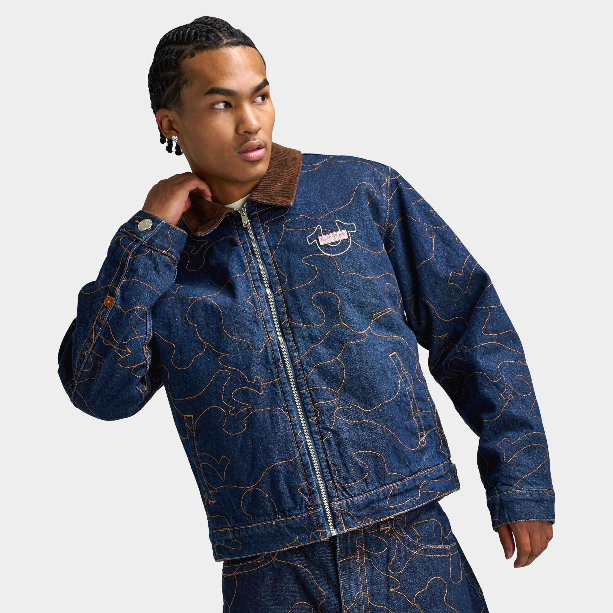 True Religion AOP Embroidered Workwear Jacket / Blue - Image 3