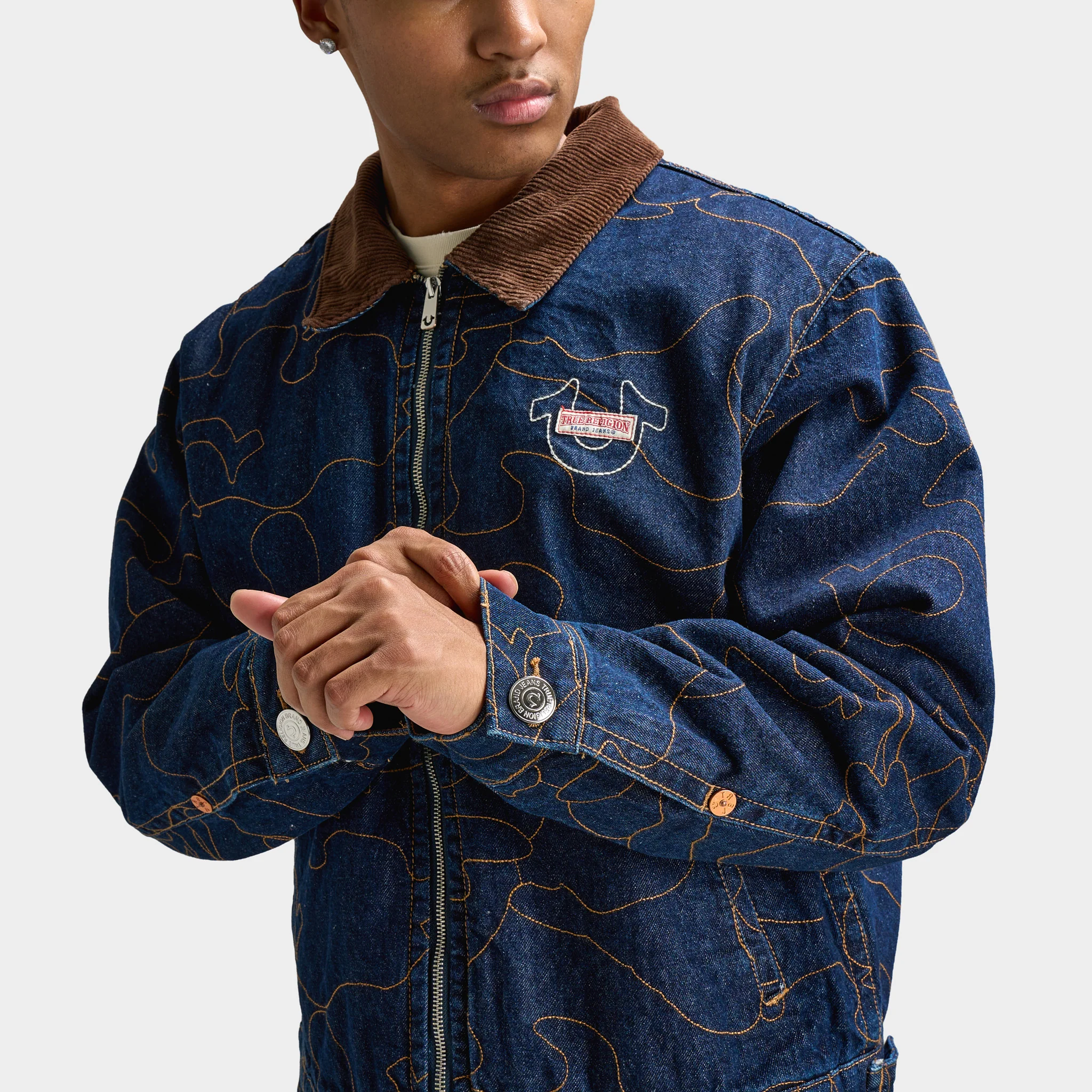 True Religion AOP Embroidered Workwear Jacket / Blue - Image 4