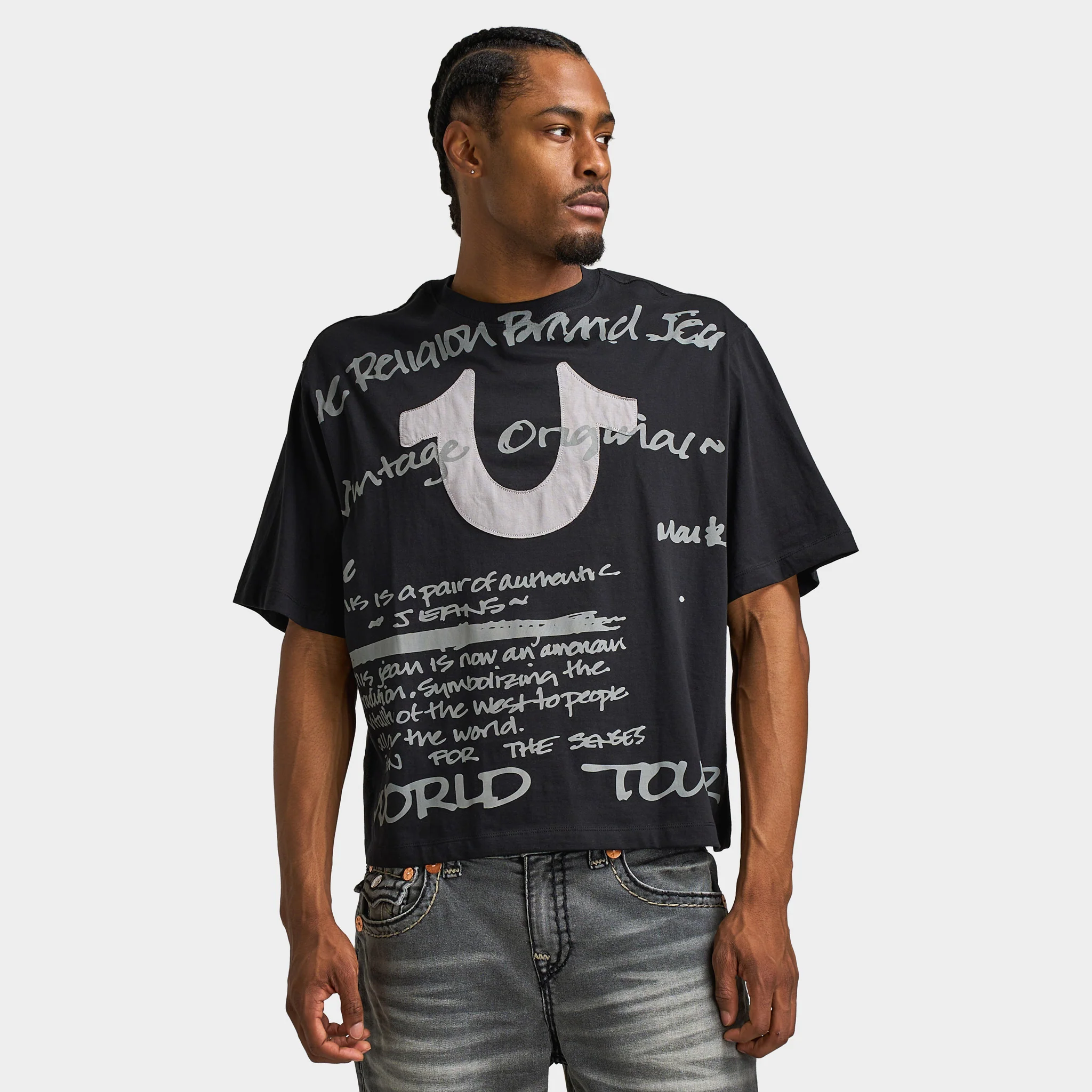 True Religion Script SS Boxy Tee / Jet Black